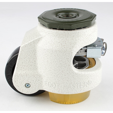 Foot Master Leveling Caster, Ratchet, 63 mm Nylon Wheel, M12x1.75P Stem, Swivel, 500 kg Cap, PU Foot Pad, Ivory GDR-80-S-NYN-CUR